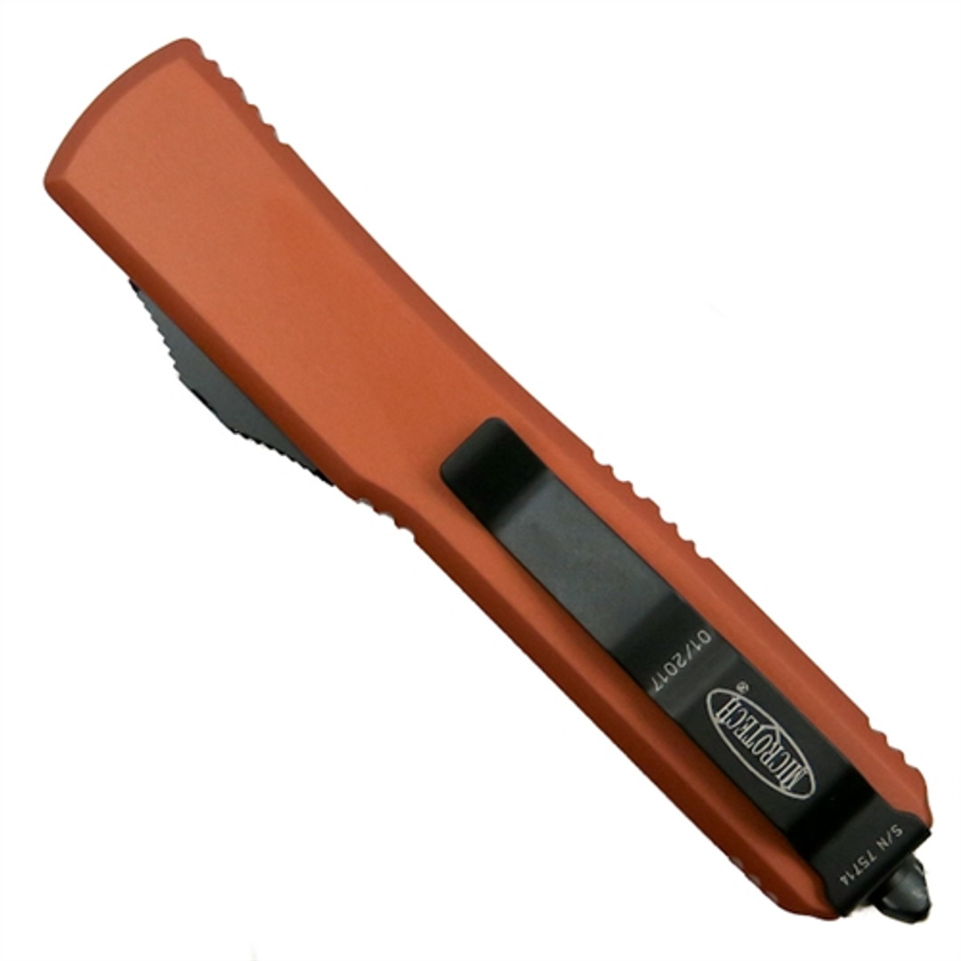 Microtech 121-1CCOR Orange Contoured Ultratech S/E OTF Auto Knife, Black Blade REAR VIEW