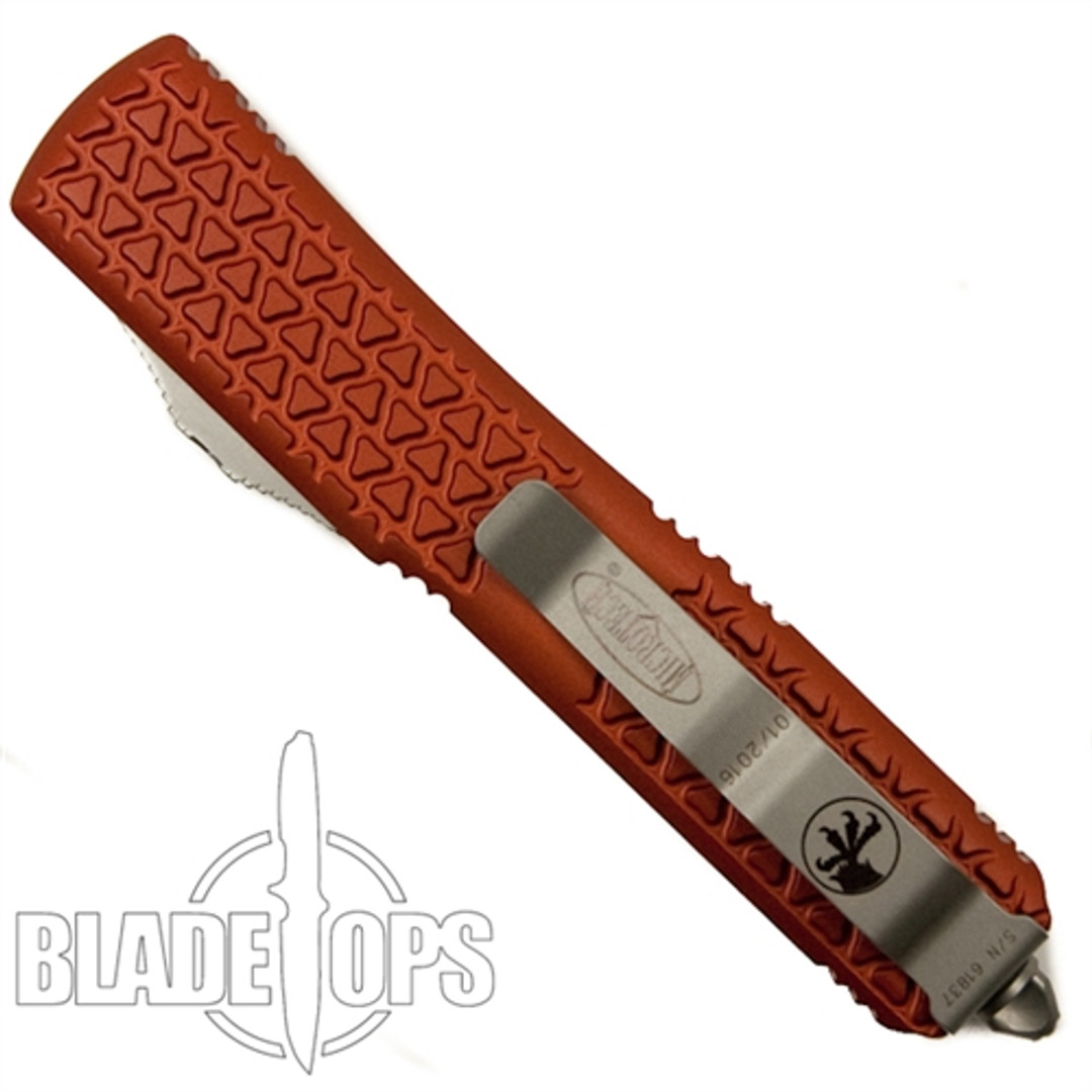 Microtech Orange Ultratech OTF Tri-Grip Auto Knife, D/E Stonewash Standard Blade