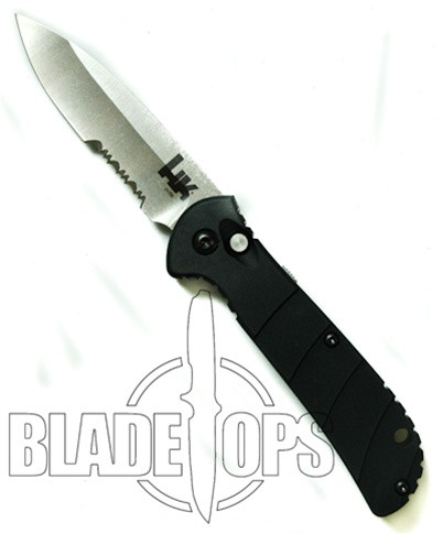 Benchmade HK Mini Auto Knife, Pardue, Stonewash Part Serrated, 14750S