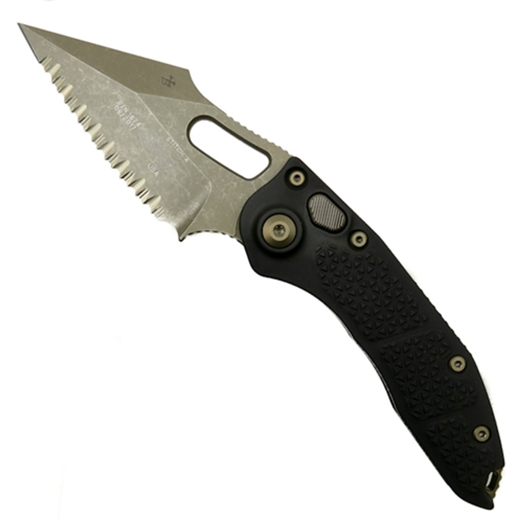 Microtech 169-15 Borka Stitch Wharncliffe Auto Knife, Full Serrated Bronze Blade