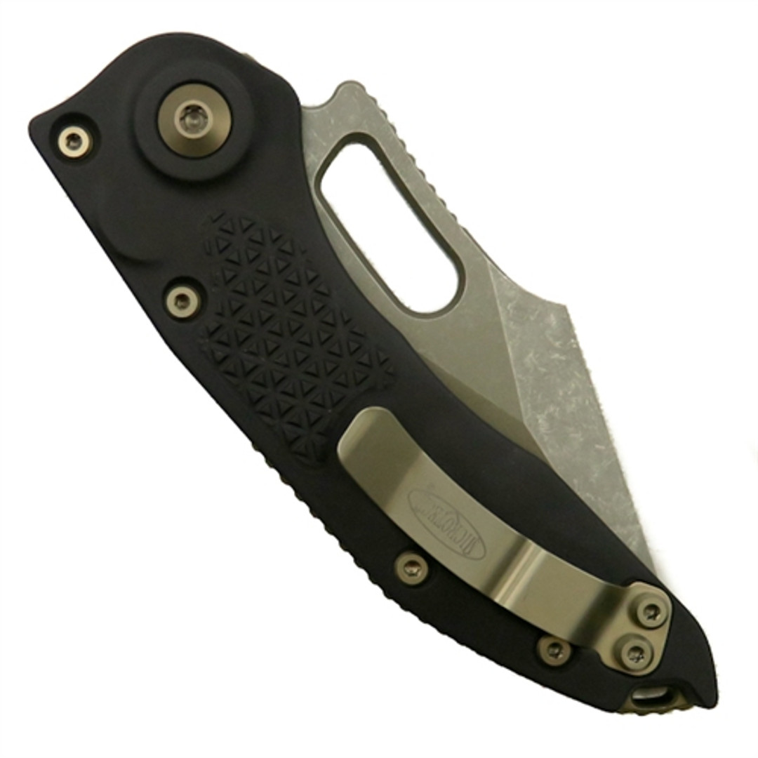 Microtech 169-15 Borka Stitch Wharncliffe Auto Knife, Full Serrated Bronze Blade