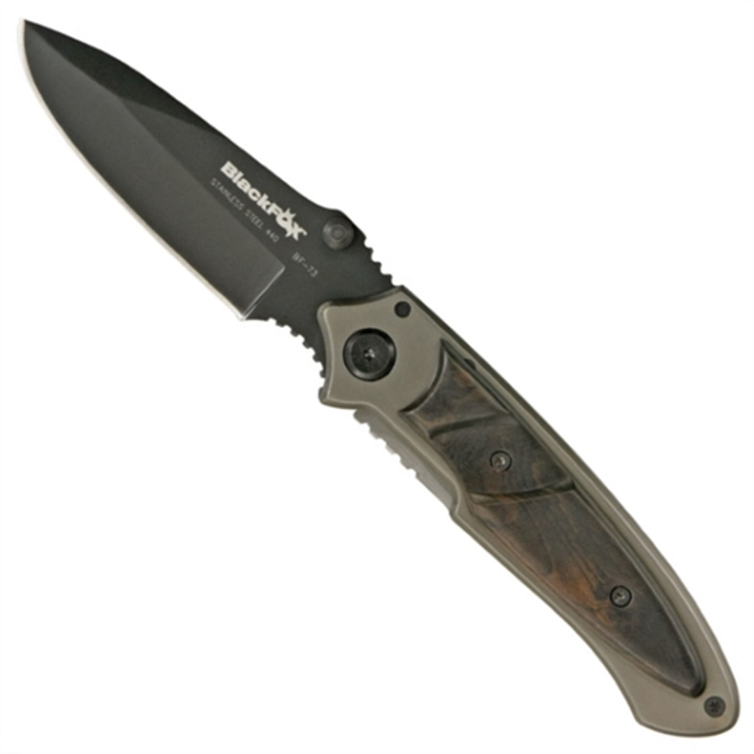 BlackFox Knives BF-73 Folder Knife, Black Sandal Wood, Black Blade