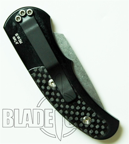 Pro-Tech Runt J4, Stonewash Tanto Blade,  Black Handle with Carbon Fiber Inlay, PT5404