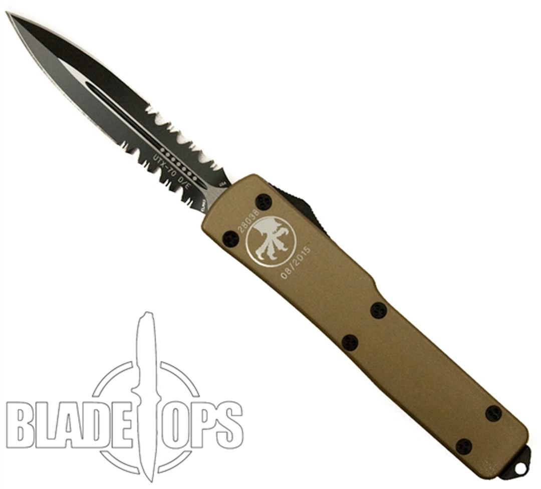 Microtech 147-2TA Tan UTX-70 D/E OTF Auto Knife, Black Combo Blade