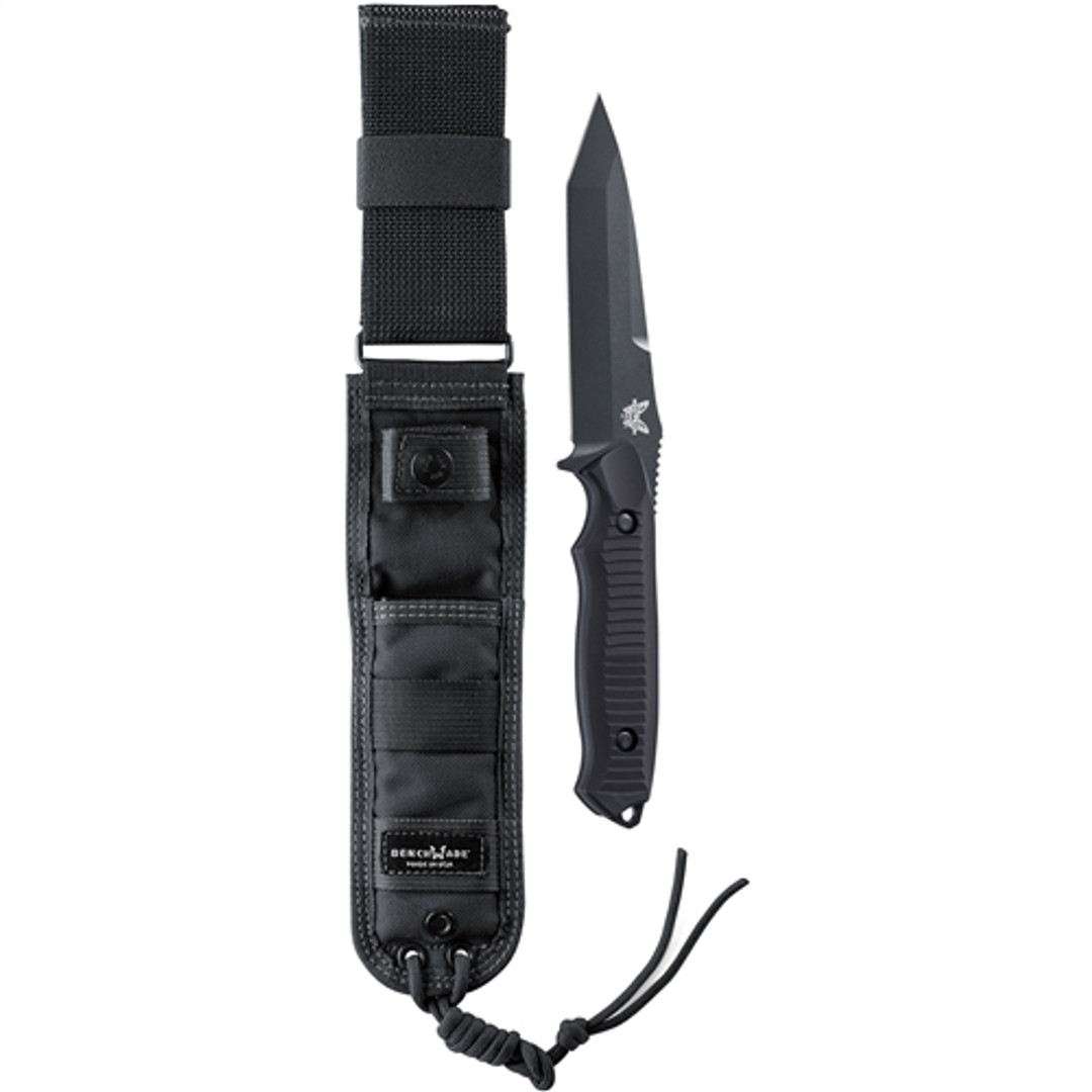 Benchmade 141BK Nimravus Tanto Fixed Blade Knife, 154CM Black Blade SHEATH VIEW