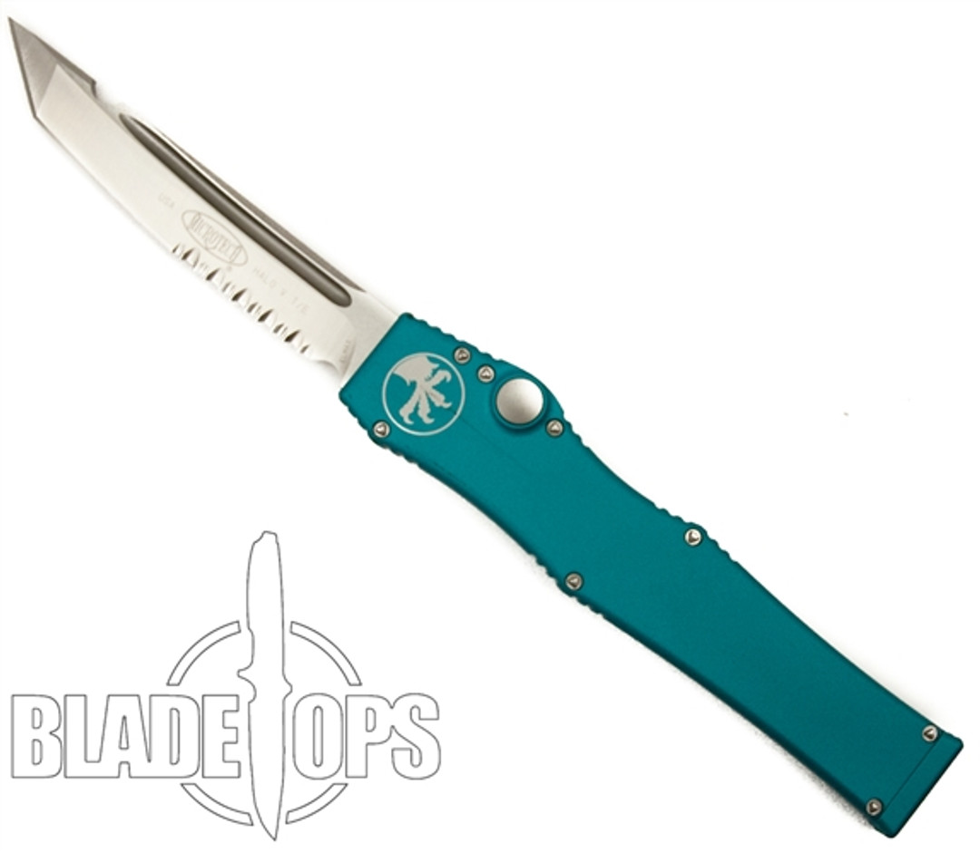 Microtech Turquoise Halo V OTF Automatic Knife, Tanto Satin Combo