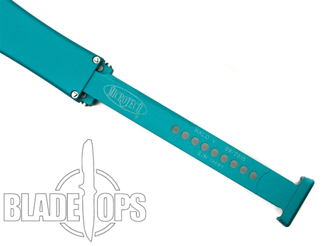 Microtech Turquoise Halo V OTF Automatic Knife, Tanto Satin Combo