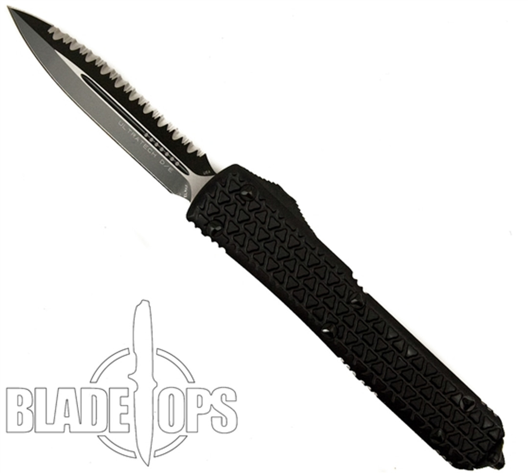 Microtech Tactical Ultratech D/E OTF Auto Knife, Full Serrated Black Blade