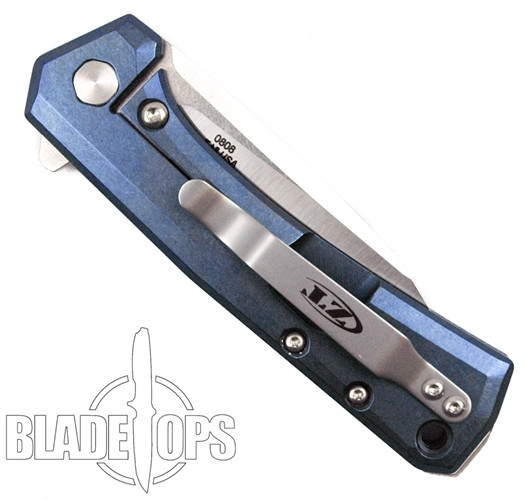 Zero Tolerance LTC Custom Blue Anodized Rexford 0808 Flipper Knife, Stonewash Blade