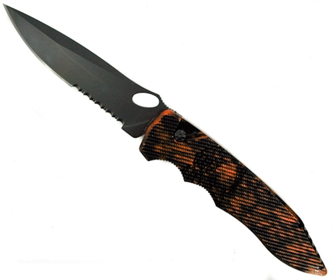 Piranha Orange Predator Auto Knife, CPM-S30V Black Combo Blade