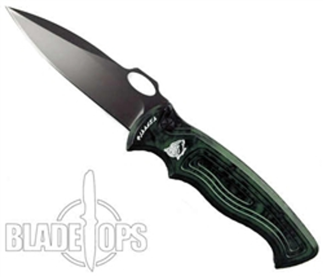 Piranha Green Hybrid Auto Knife, 154CM Black Blade