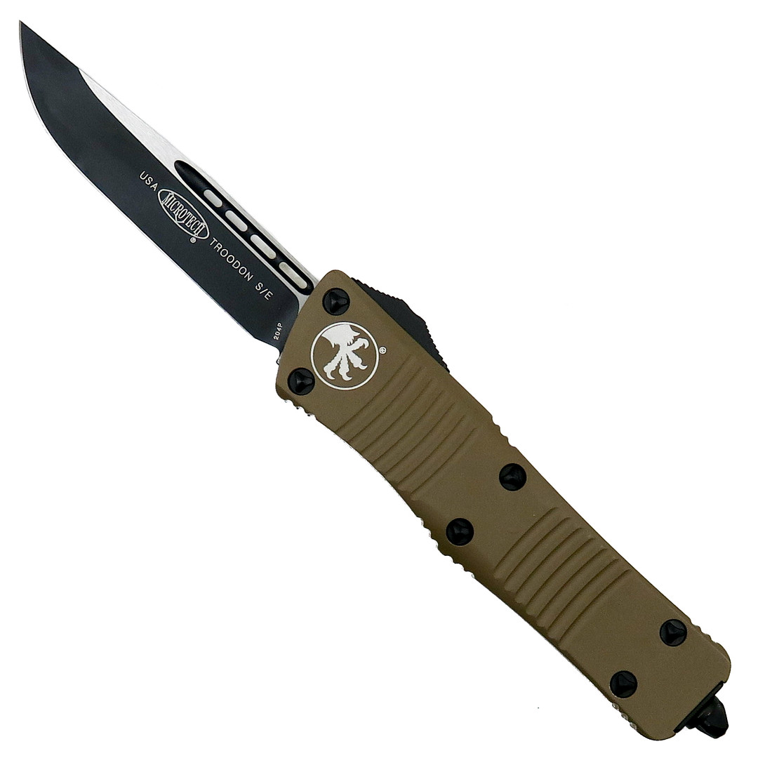 Microtech 139-1TA Tan Troodon S/E OTF Auto Knife, Black Blade