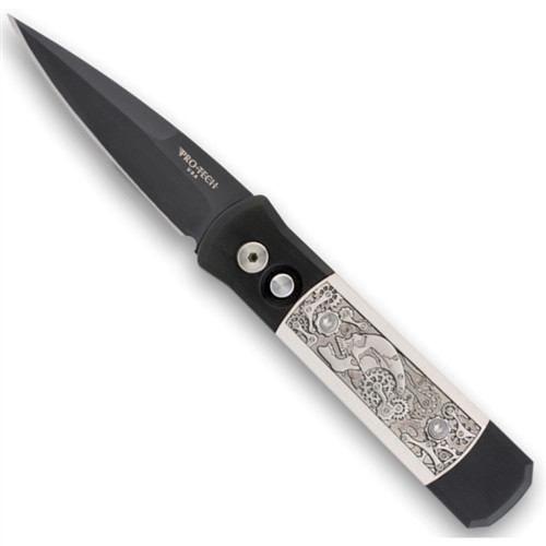 ProTech Limited Steampunk Godson Auto Knife, Black Plain Blade