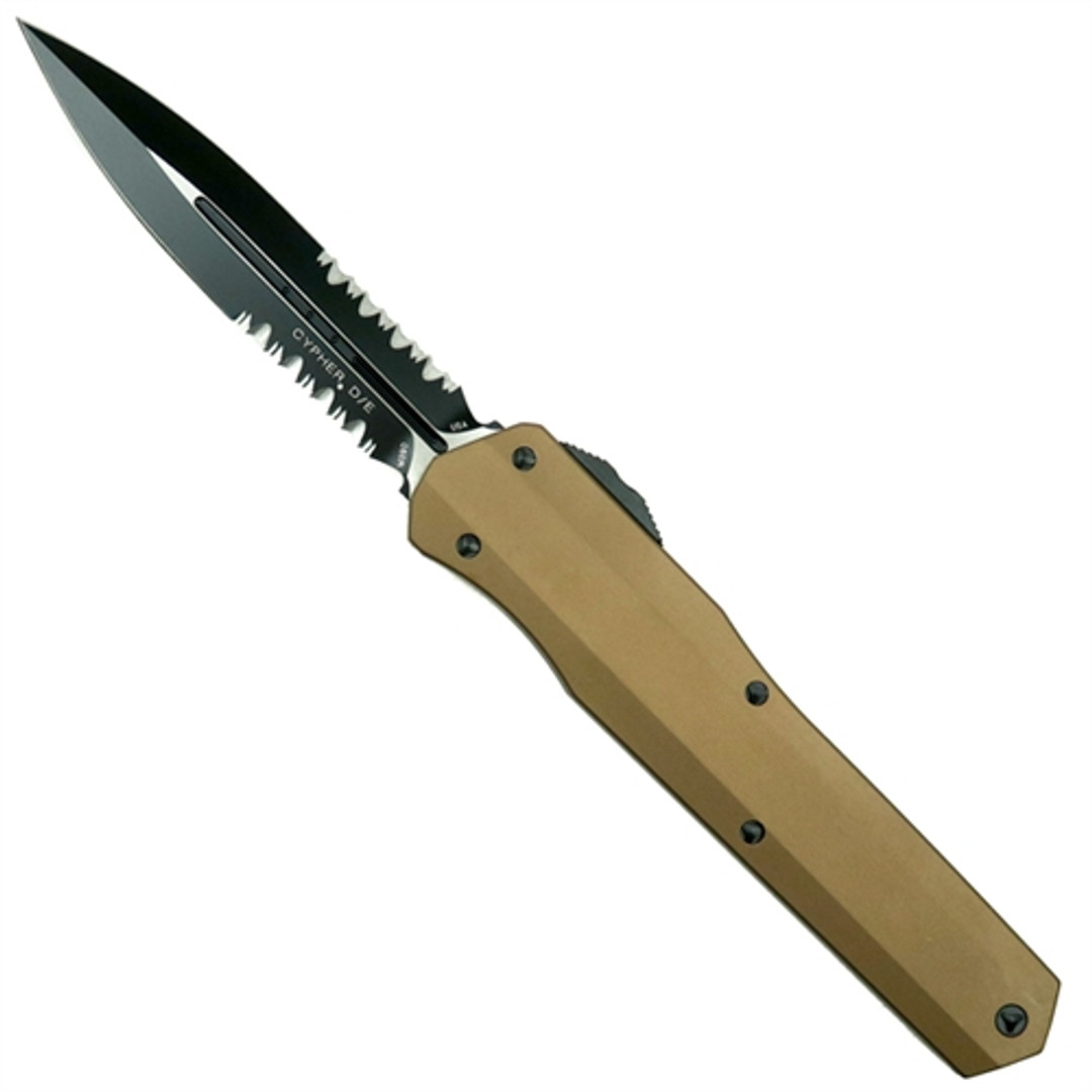 Microtech 242S-2TA Tan Smooth Cypher D/E OTF Auto Knife, Black Combo Blade