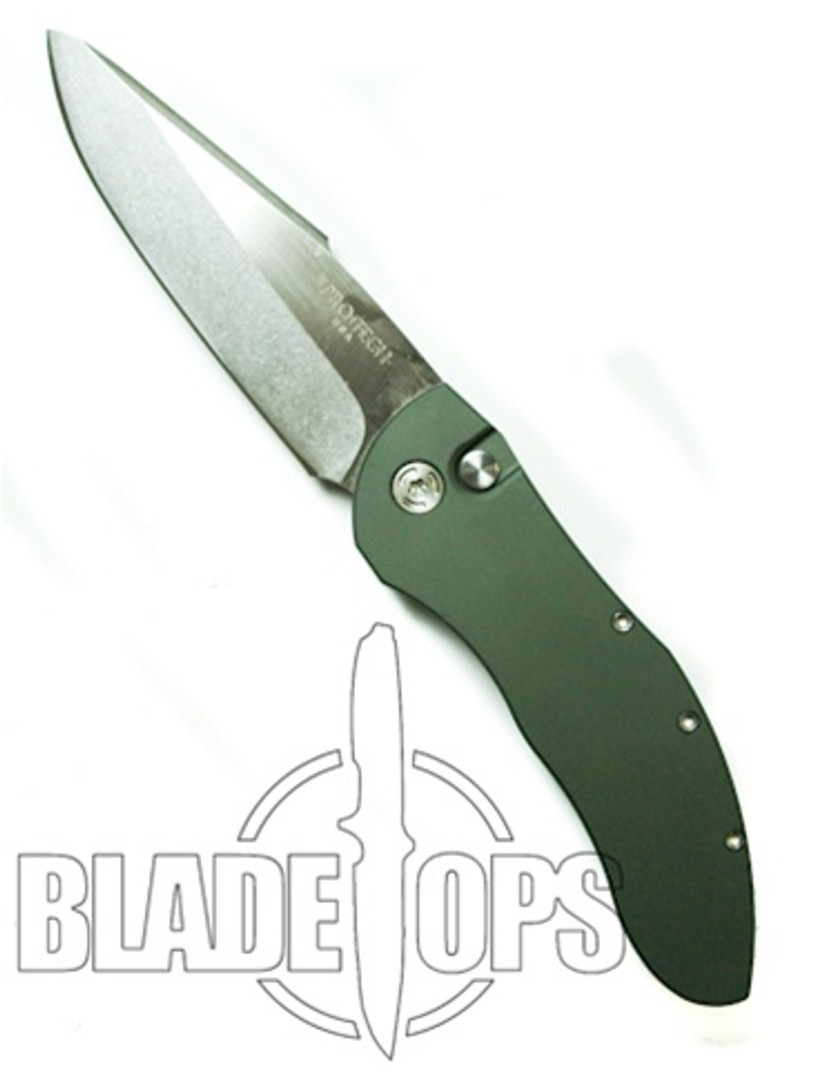 Pro-Tech Elishewitz DORU Automatic Knife, Stonewash Plain Edge Blade, Green Handle, PT2012