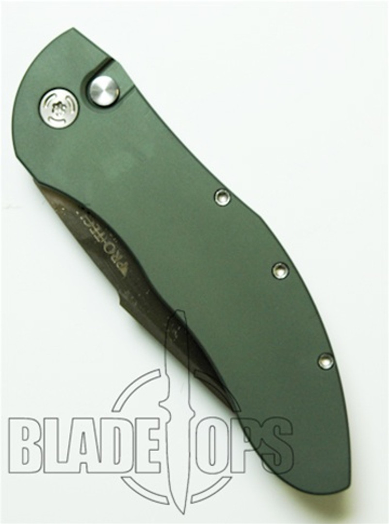 Pro-Tech Elishewitz DORU Automatic Knife, Stonewash Plain Edge Blade, Green Handle, PT2012