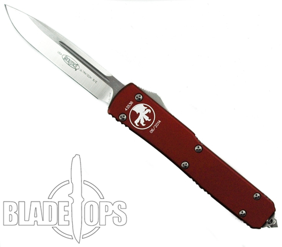 Microtech Red Ultratech OTF Knife, Satin Single Edge Blade