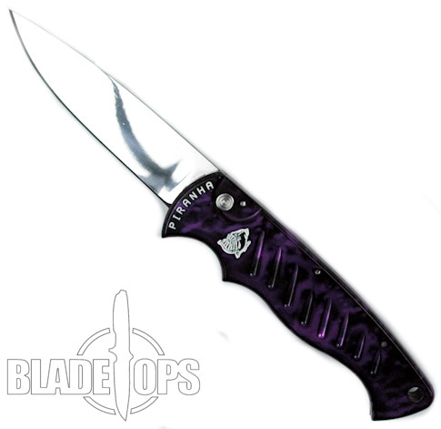 Piranha Plum Pocket Auto Knife, 154CM Mirror Blade