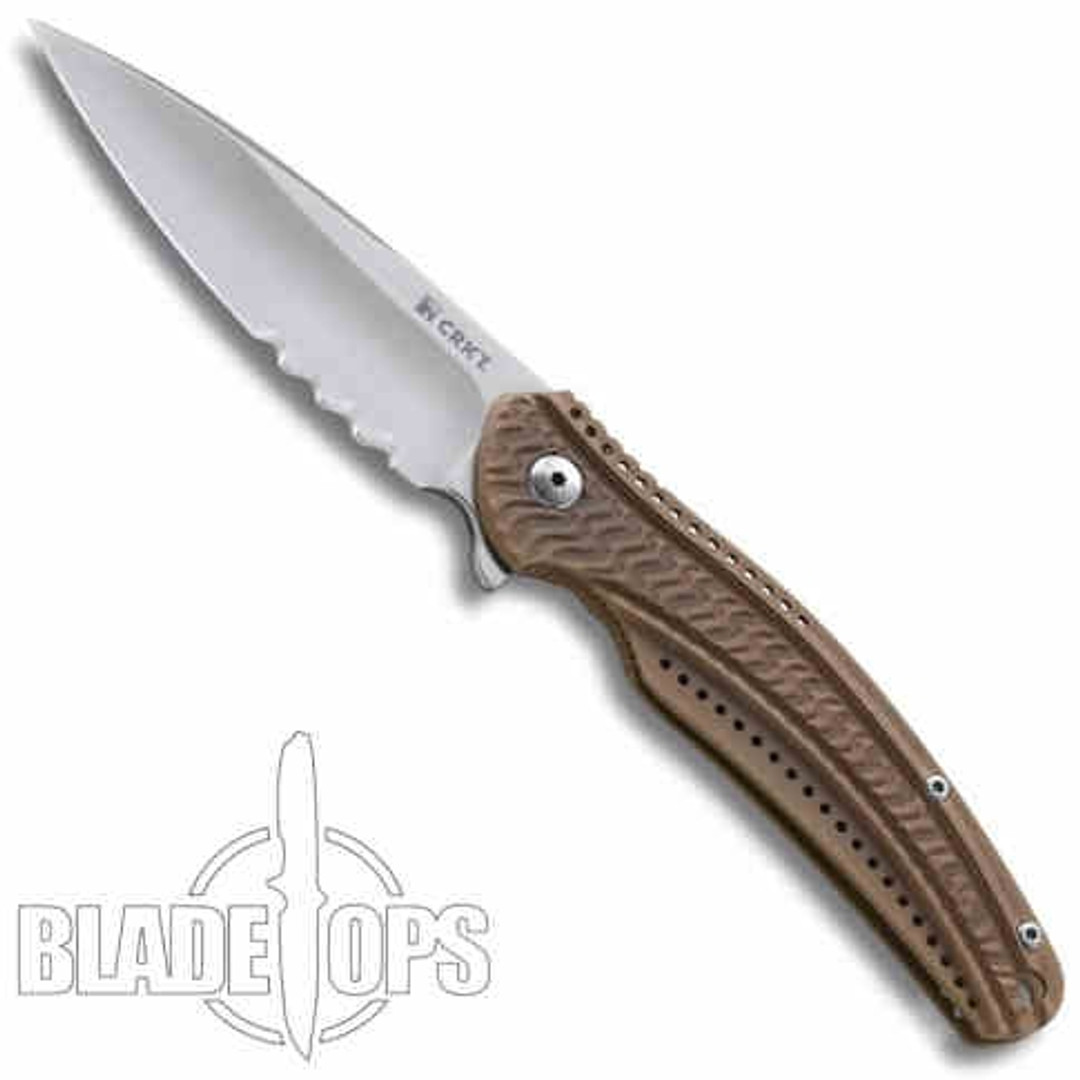 Ken Onion Large Stainless Steel Ripple 2 Knife, Bronze, Combo Edge Blade