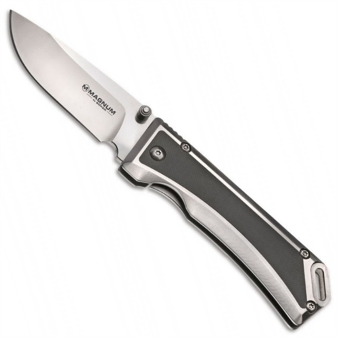 Boker Magnum 01MB704 Metal Stainless Folder Knife, Grey G-10, Satin Blade