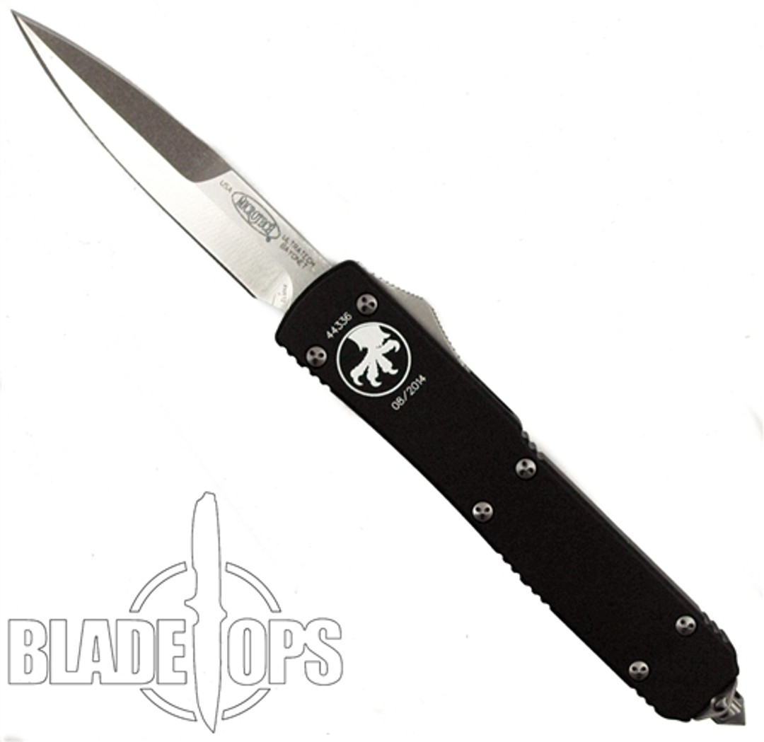 Microtech Ultratech OTF Double Action Knife, Bayonet Grind, Stonewash Blade, 120-10