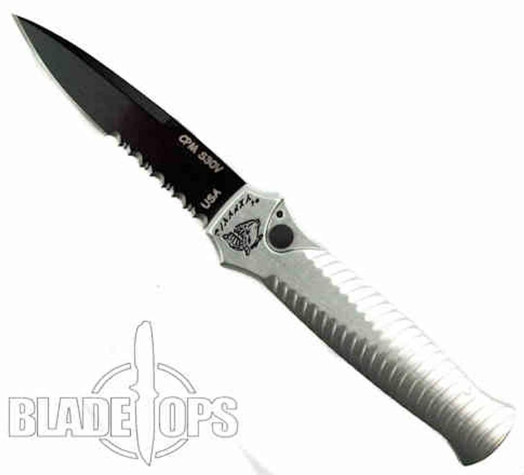 Piranha Silver Mini-Guard Auto Knife, CPM-S30V Black Combo Blade