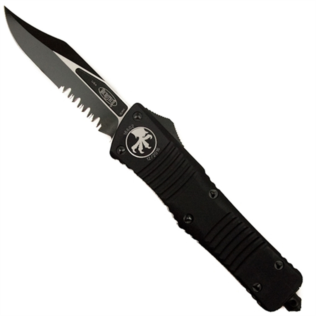 Microtech 146-2T Tactical Combat Troodon Bowie OTF Auto Knife, Black Combo Blade