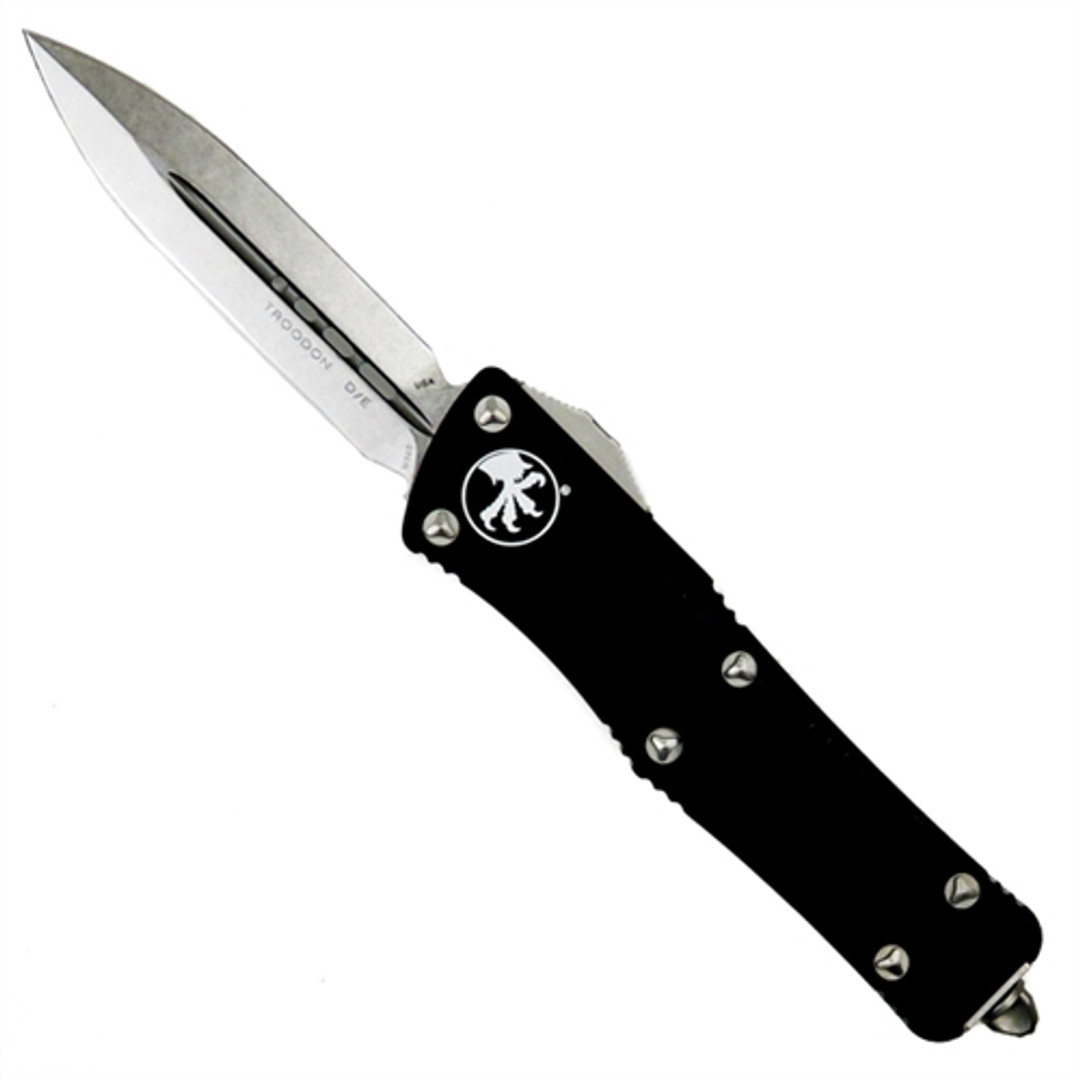 Microtech 138-10 Troodon D/E OTF Auto Knife, Stonewash Blade FRONT VIEW