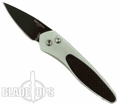 ProTech Half Breed Auto Knife, Silver Handle, Carbon Fiber Inlay, Black Blade, 3612