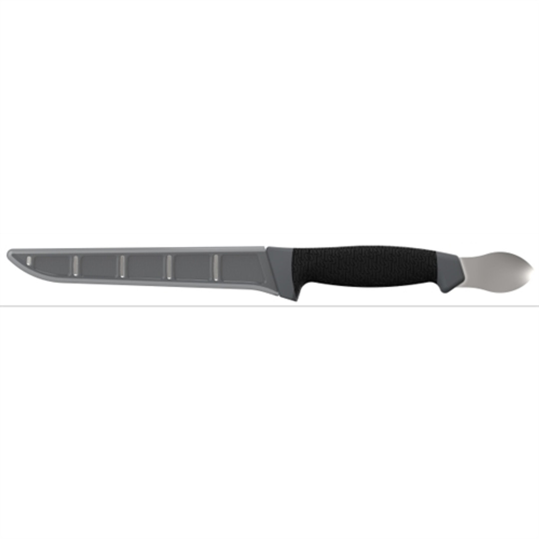Kershaw 1243SH Black/Dark Grey 7" Fillet Fixed Blade Knife & Spoon, Satin Bade