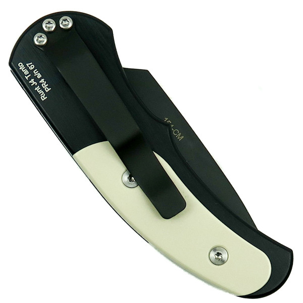 Pro-Tech Runt J4, DLC Black Tanto Blade, Black Handle with Ivory