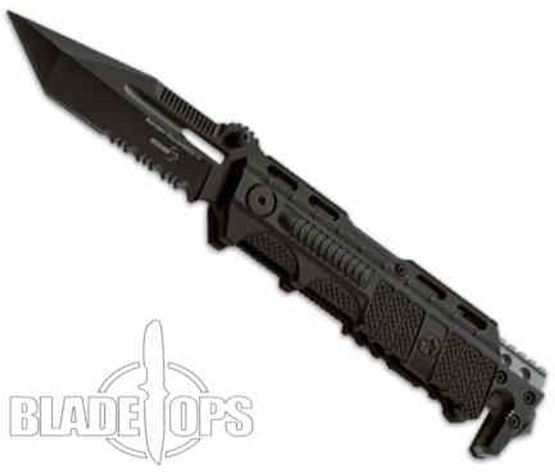 Boker Plus Kalashnikov Tactical Knife, Black Tanto Point Combo Blade