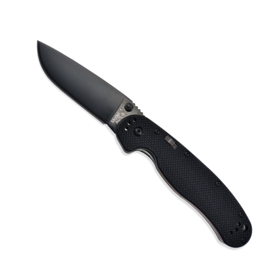 Ontario RAT Model 1A Spring Assist Knife, Black Plain Edge Blade