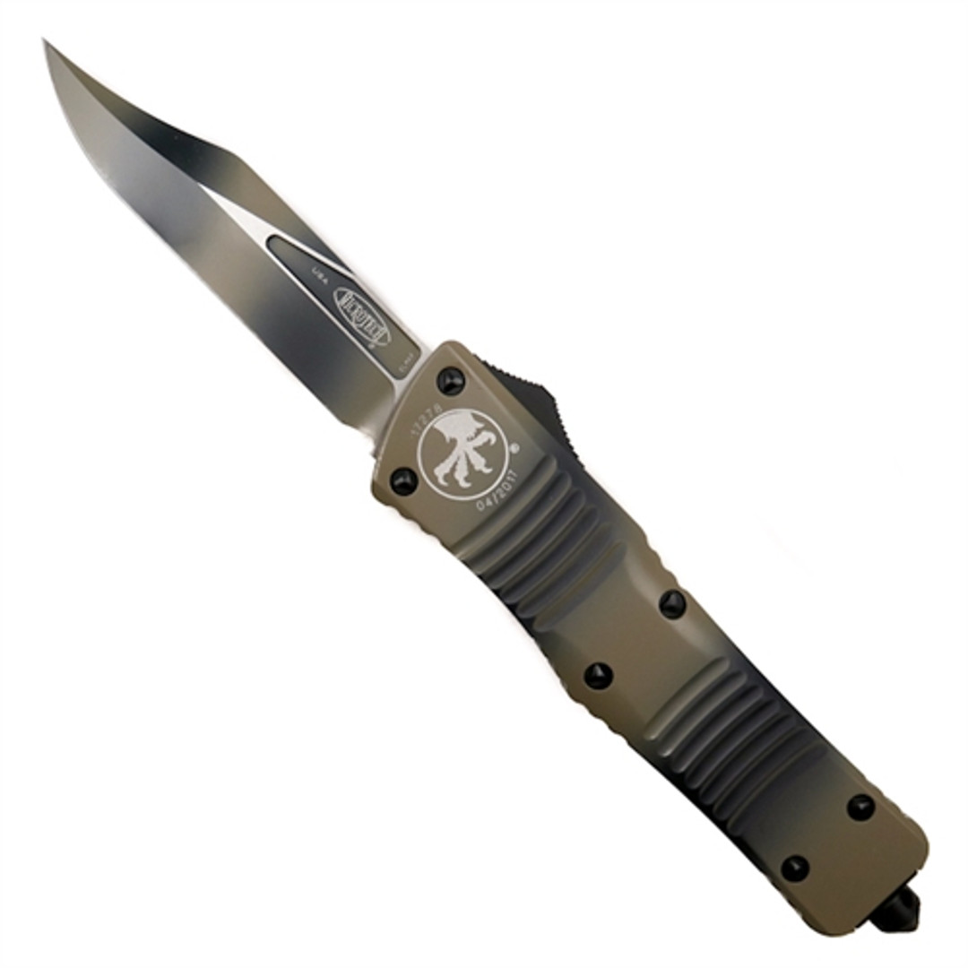 Microtech 146-1TC Tan Camo Combat Troodon Bowie OTF Auto Knife, Tan Camo Blade