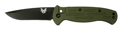 Benchmade AFO, Plain Edge/ BK1 Coating/ Olive Drab Aluminum Handle Scales