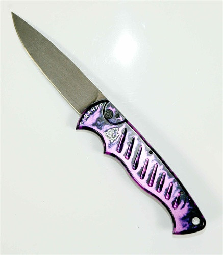 Piranha Plum Pocket Auto Knife, 154CM Black Blade