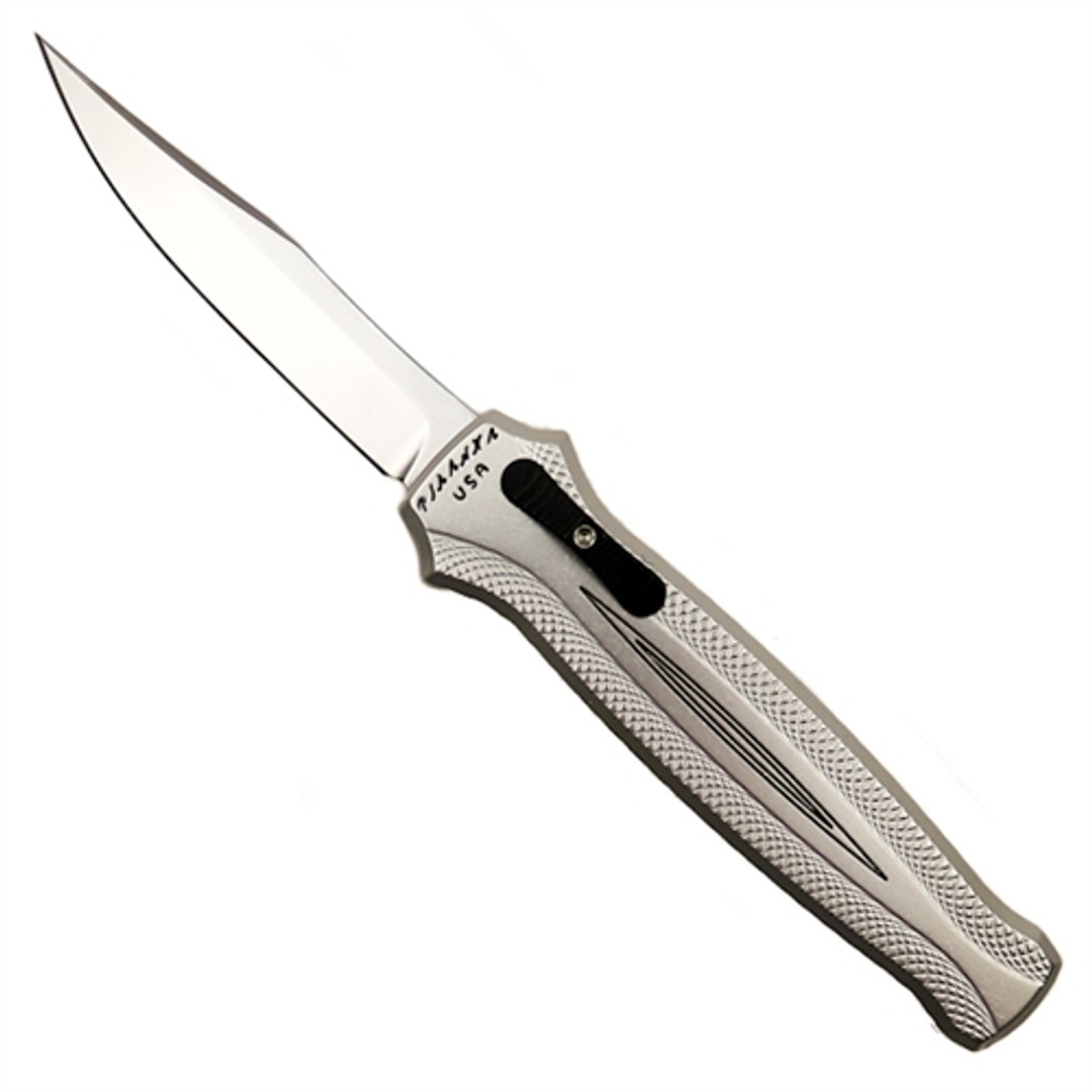 Piranha P-19S Silver Rated-R OTF Auto Knife, 154CM Satin Blade