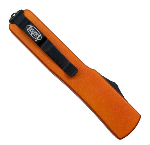 Microtech UTX70 OTF Knife, Drop Point Black Tactical, Orange Handle