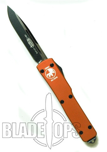Microtech UTX70 OTF Knife, Drop Point Black Tactical, Orange Handle