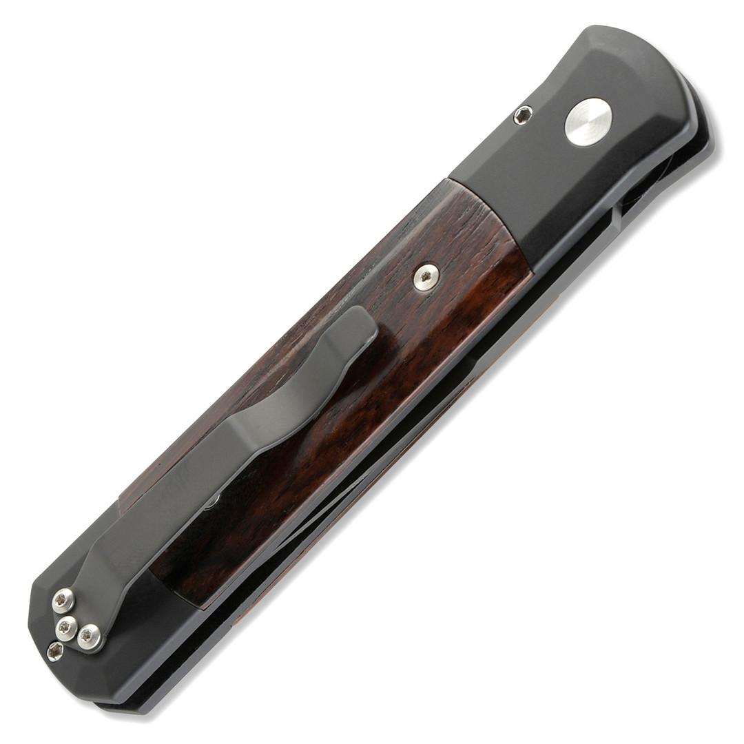 Pro-Tech 907-C Godfather Auto Knife, Cocobolo Wood, 154CM Black Blade REAR VIEW