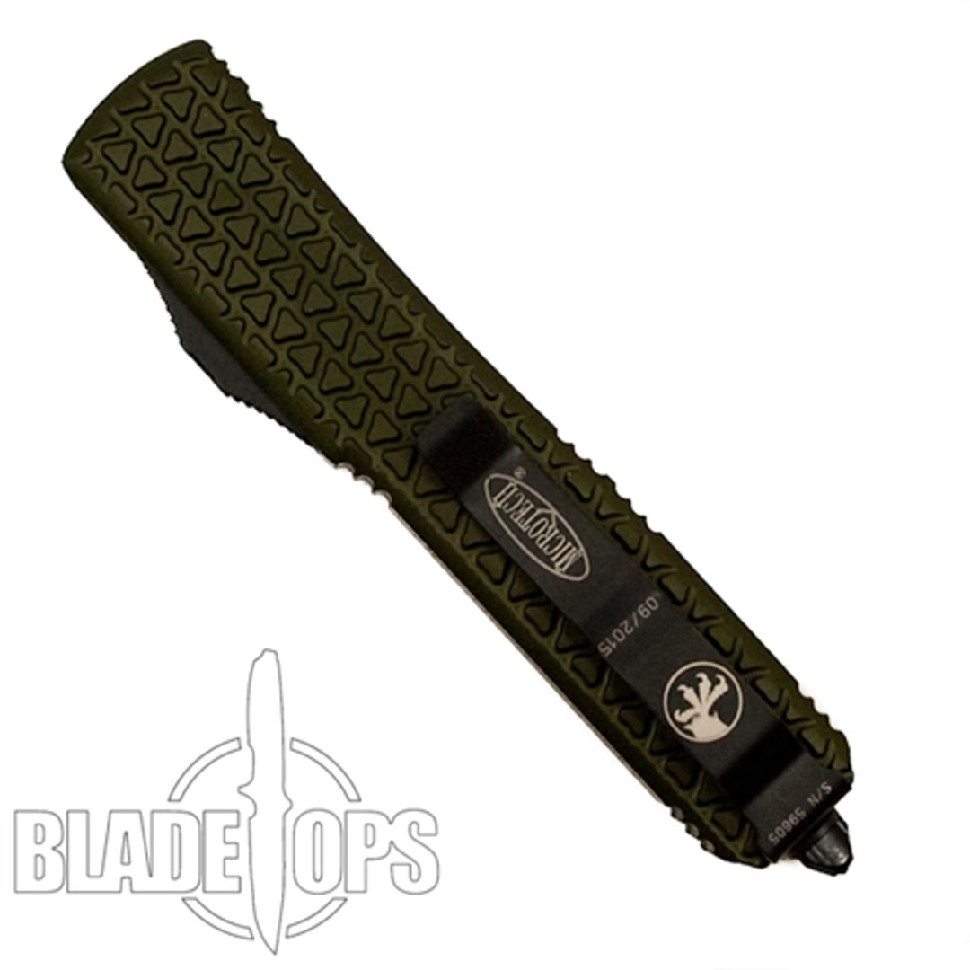 Microtech OD Green Tri-Grip Ultratech OTF Automatic Knife, Plain Black Drop Point Blade