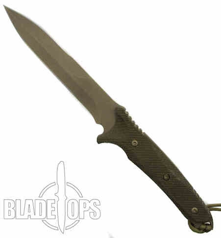 Spartan Blades Spartan Breed Fighter Knife, Flat Dark Earth Blade, Green Handle, Tan Nylon MOLLE Sheath
