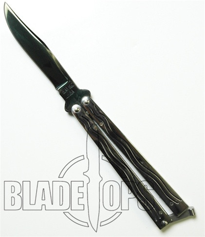 Bear and Son Butterfly Knife,  Stainless Steel Handle, Titanium Black Finish Blade, S17TI