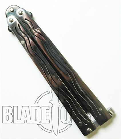 Bear and Son Butterfly Knife,  Stainless Steel Handle, Titanium Black Finish Blade, S17TI