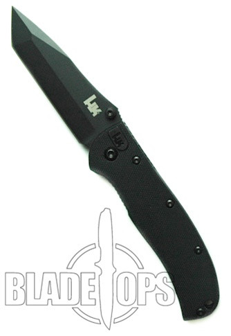 Benchmade H&K Mini Ascender Folder Knife, Black Tactical, Tanto Plain Edge, 14301BT
