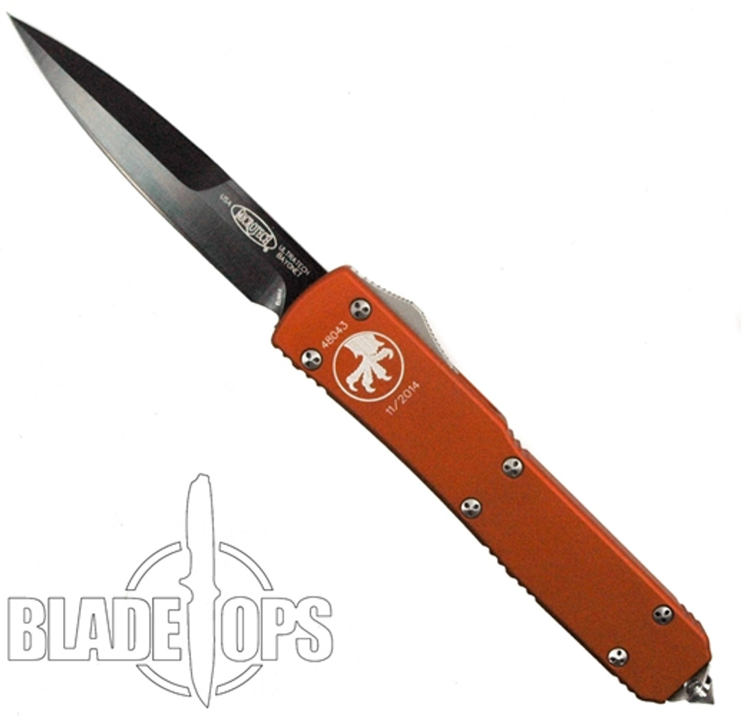 Microtech Orange Ultratech OTF Knife, Bayonet DLC Blade