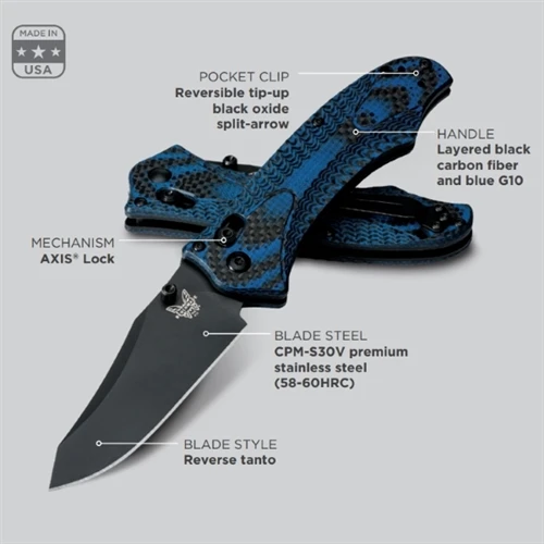Benchmade 950BK-1801 Blue/Black Rift Carbon Fiber/G-10 Folder Knife, CPM-S30V Black Blade