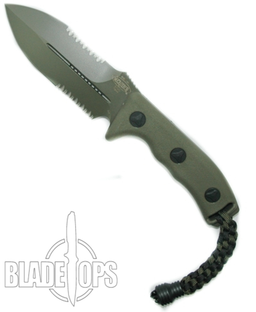 Microtech 101-2GR OD Green Crosshair D/E Fixed Blade Knife, OD Green Combo Blade