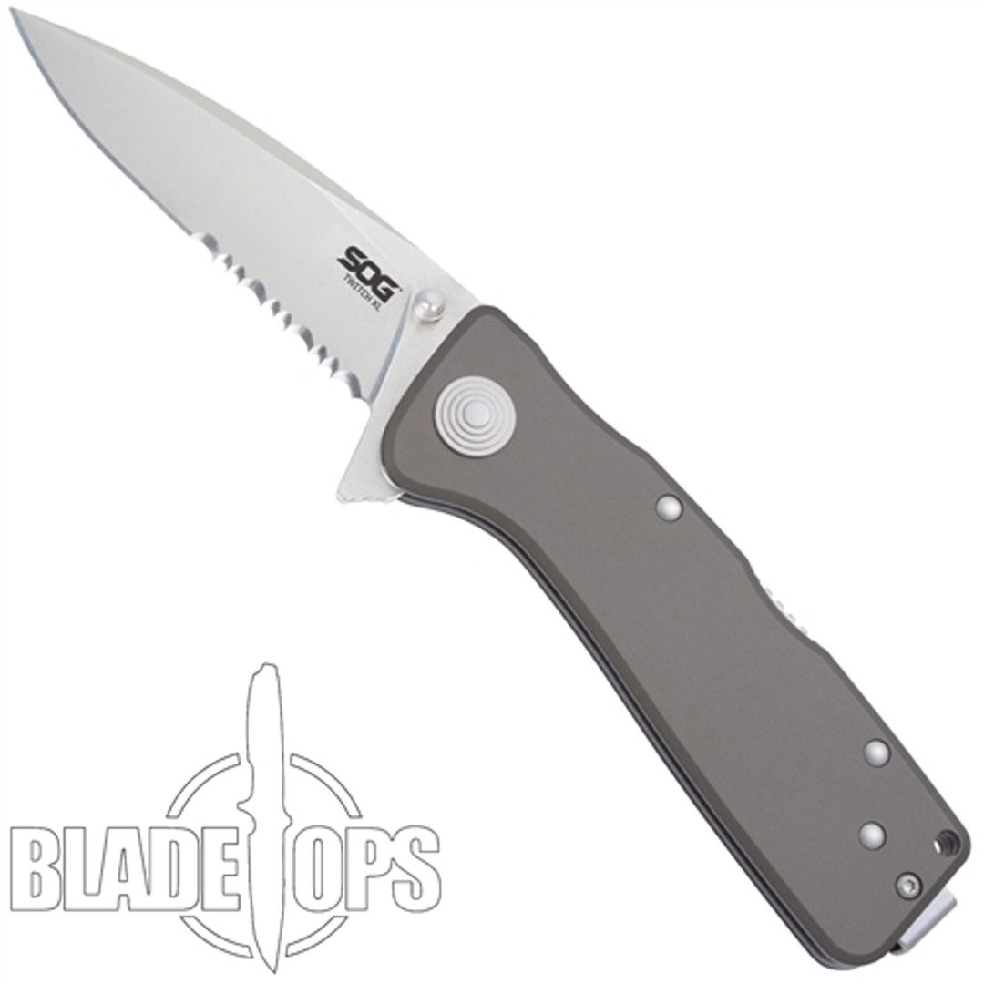 SOG Twitch XL Spring Assist Knife, Graphite Handle, Satin Finish Part Serrated Blade, TWI920