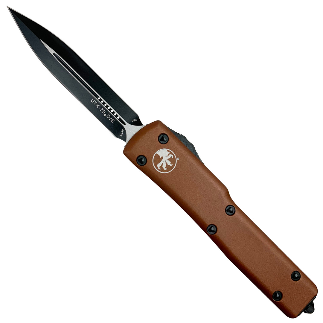 Microtech 147-1TA Tan UTX-70 D/E OTF Auto Knife, Black Blade